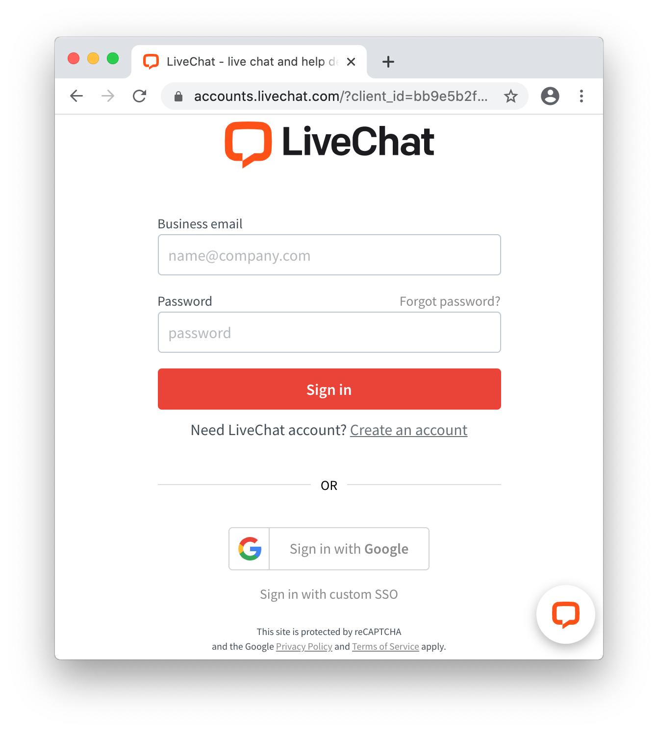 Log in to LiveChat view